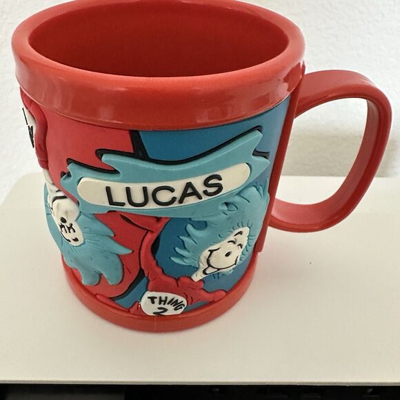 Dr Seuss Cat in the Hat Mug Universal Studios Things 1 & 2 Plastic Mug "Lucas" - Picture 2 of 9